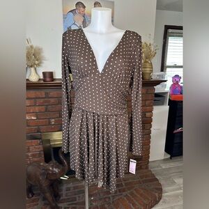 Brown Polka Dot Dress Romper -XL